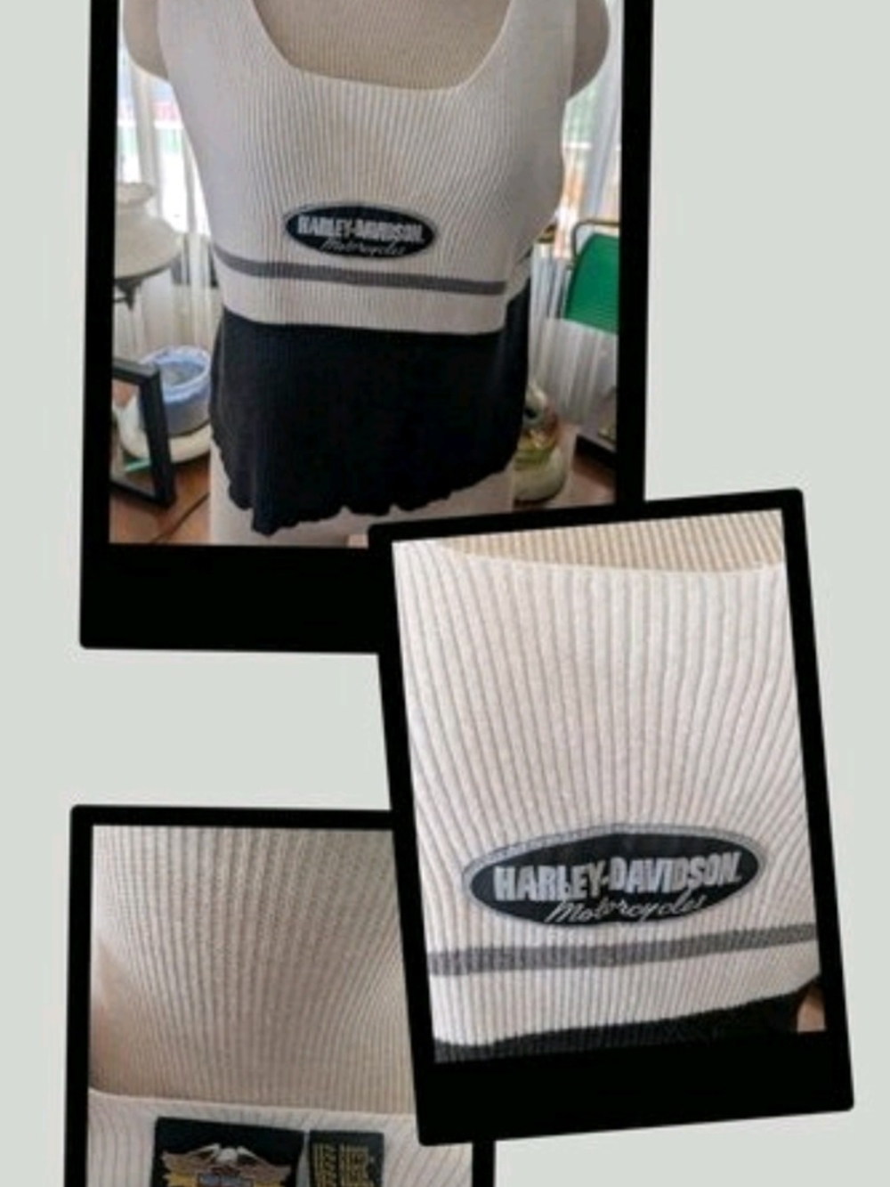 Harley‑Davidson Women's Cream and Black Ribbed V‑Neck Sweater Vest
